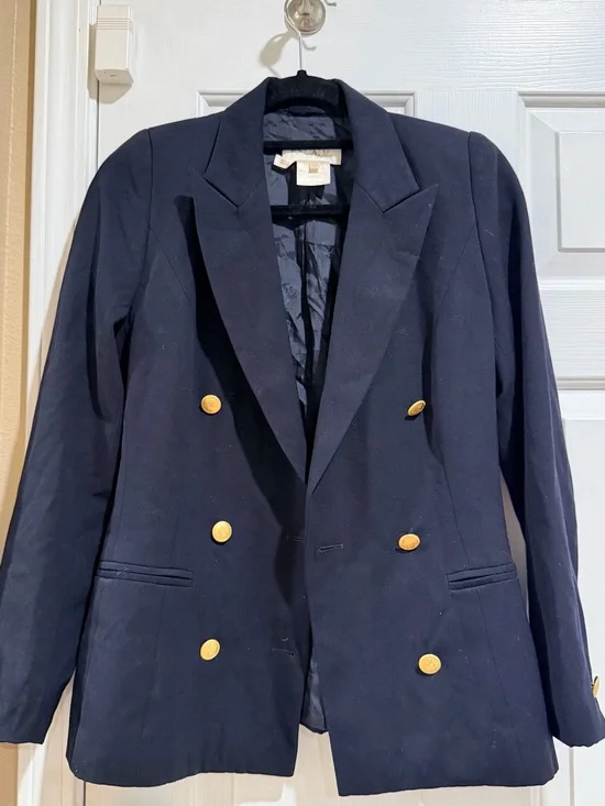Escada Navy Double-Breasted Blazer with Gold Buttons