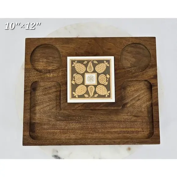 Vintage Carved Wood Charcuterie & Snack Tray‎