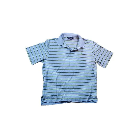 Polo Golf Ralph Lauren Mens Size Large Blue Striped Short‎ Sleeve Shirt