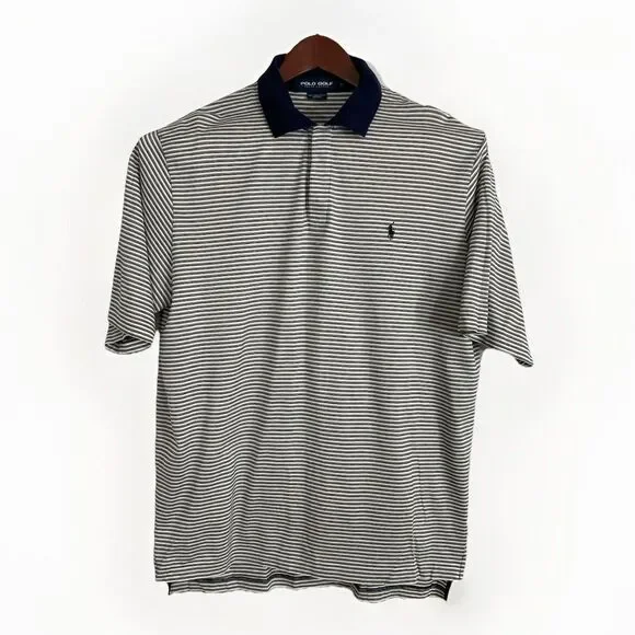Polo Golf Ralph Lauren Polo Shirt Mens L Blue White Stripe Pima Cotton Pony