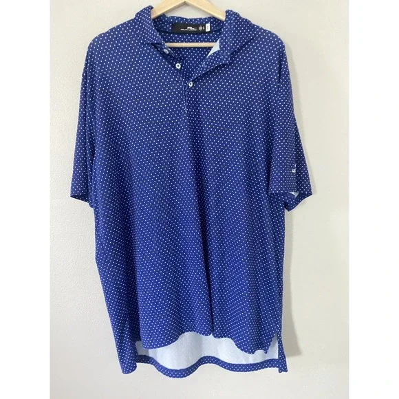 Ralph Lauren RLX Blue Polka Dot Short Sleeve Polo Shirt Mens Size‎ XL