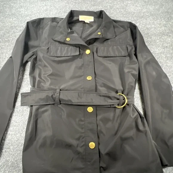 Michael Kors Black Belted Utility Safari Jacket Gold Hardware Women's Small