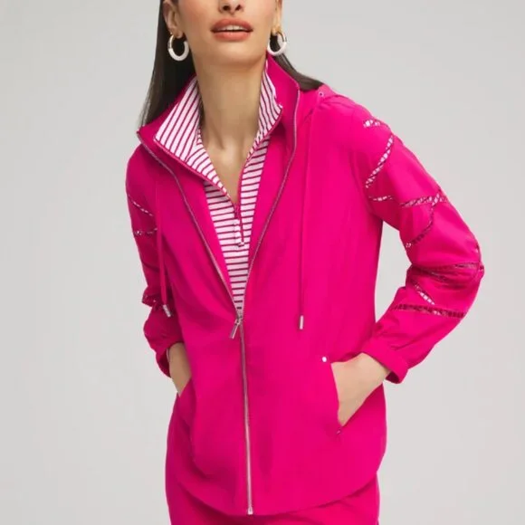 Chico's size 16 Pink Zenergy UPF‎ 50 Sun Protection Neema Lattice Jacket Active