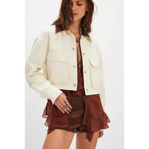 Free People We The Free Martha Workwear Jacket Top Cropped Boxy Cotton M 288519