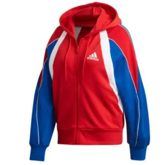 Adidas Women's Jacket Performance Logo Varsity Cotton Sport Hoodie‎ Blue Medium