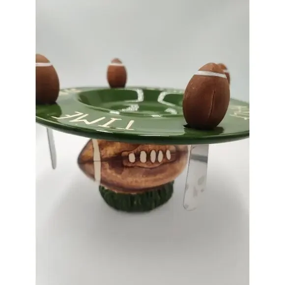 Ceramic Football Serving‎ Dish Cheeseball with Spread Knives 