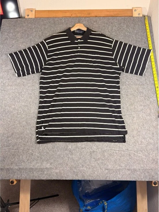 Vintage Ralph Lauren Polo Shirt Mens XL Black Striped Pony Golf 90s Y2K
