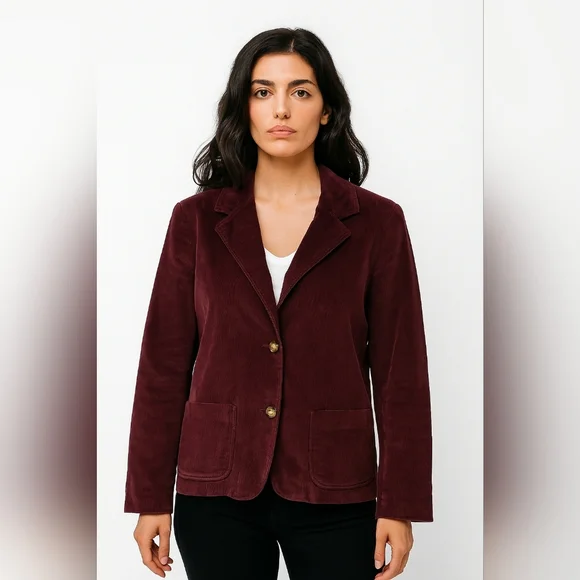 L.L. Bean‎ Womens Deep Wine Size 18 Classic Corduroy Farmhouse Country Jacket