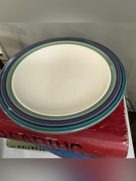 Pfaltzgraff salad plate Cream Plate with Teal, Green and Navy Rim