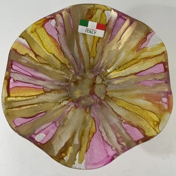 IL Quadrifoglio Italian Munaro Hand Decorated Glitter Glazed Glass Bowl Vintage