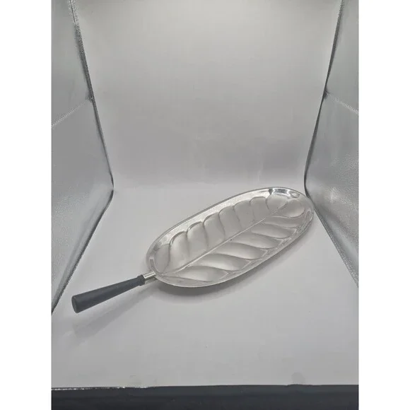 Vintage Silver Plate Banana Leaf Tray with Wood Handle Sheffield Silver Co. USA
