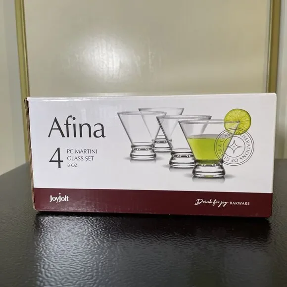 JoyJolt Afina 4-Piece Cocktail Glasses Set, 8-Ounce Martini Glass