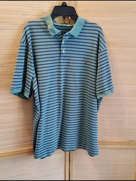 Ralph Lauren Striped Polo Shirt in Seafoam Green and Navy