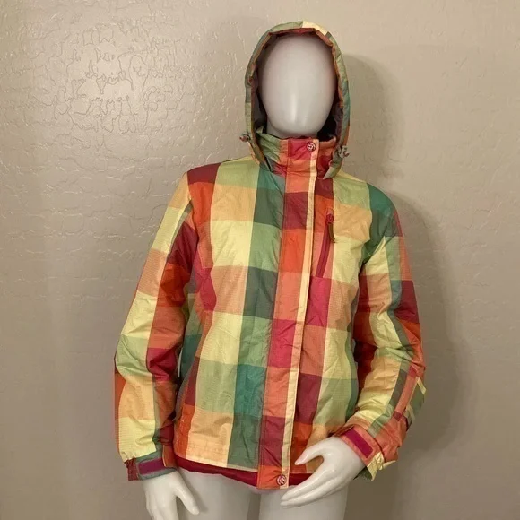 Dreamfly Sports Equipment Hooded Plaid Puffer Snow Jacket Size Medium