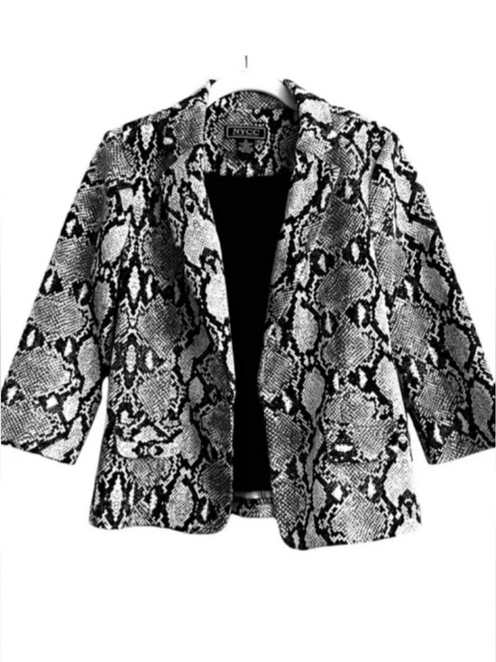 NYC Three quarter Sleeve Blazer One Button Jacket Black White Size S
