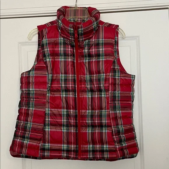 Lands’ End Plaid Down Vest Zip Front Medium