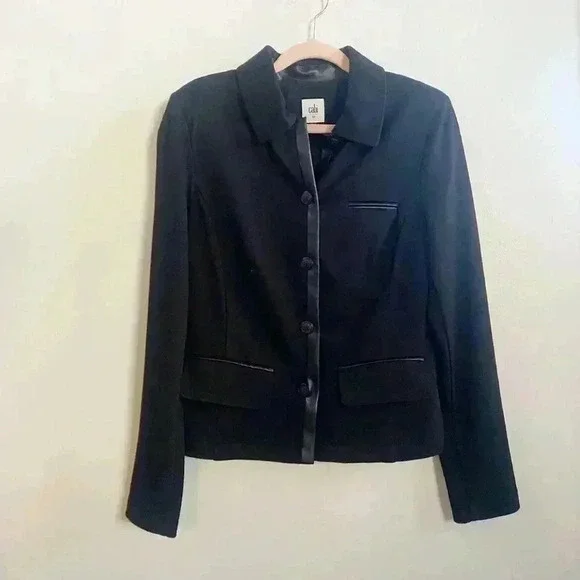 cAbi 3375 black‎ leather trim blazer XS
