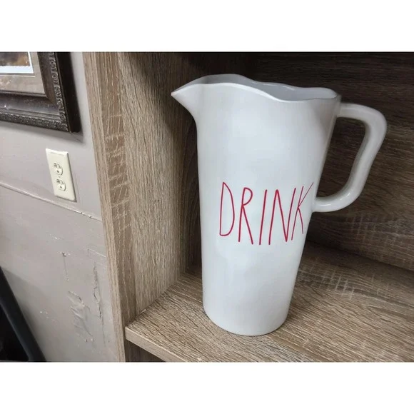 Rae Dunn Drink Pitcher White Ceramic Red Letter Farmhouse Water Carafe Vase
