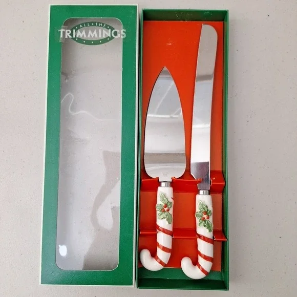 VTG Macy's All The Trimmings Christmas Knife & Pie Server JAPAN Stainless Steel