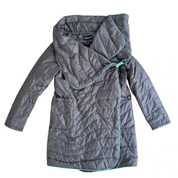 Betabrand Rumpl Quilted Wrap Jacket Gray‎ Puffer Blanket Coat Women S/M