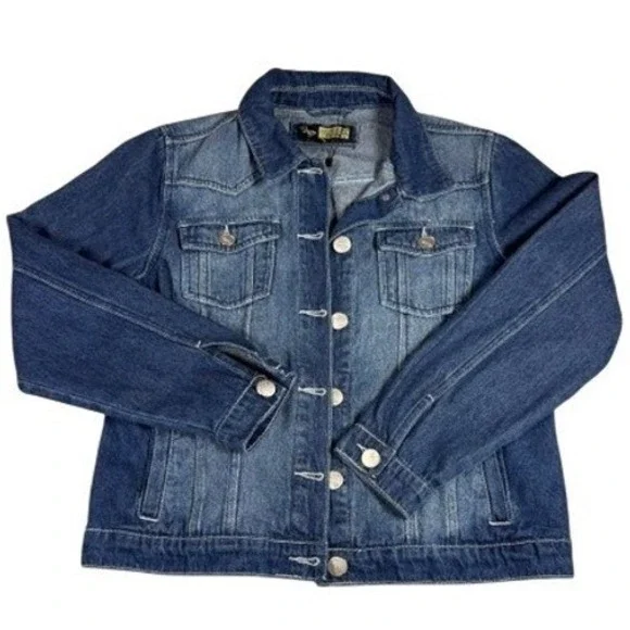 Suzanne Betro Denim Jacket‎ Womens L Blue Medium Wash Button Up Classic Trucker
