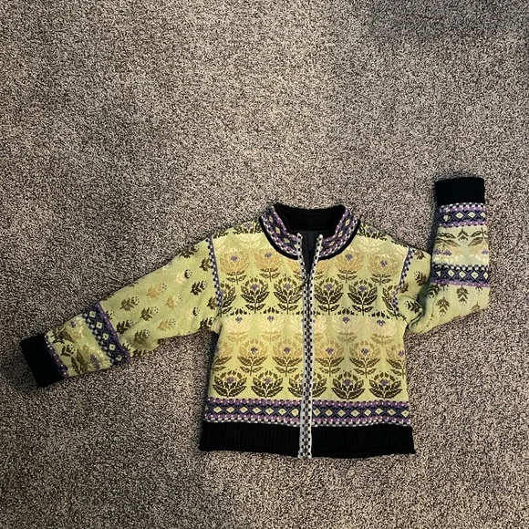 Vintage Icelandic Designs Wool Jacket Green Purple Floral Cottagecore Whimsey‎