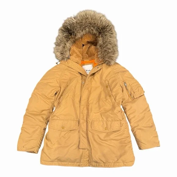 TNA Oversized Solitude‎ Parka Tan WARM jacket Sz XS Down  Aritzia