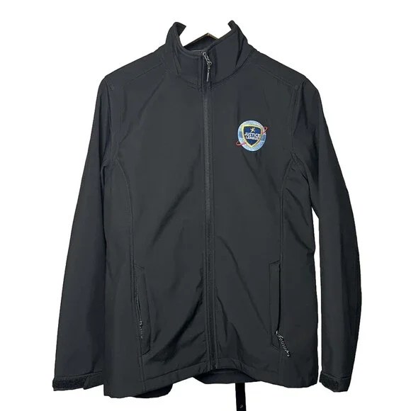 Justice League Black Elevate Jacket Large Full Zip Fleece Lined Shell Logo Patch