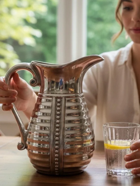 Decorative Silver-Toned Beaded Pitcher