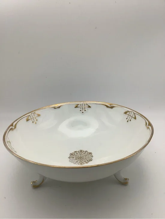 Vintage C.S. Prussia White and Gold Footed Porcelain Serving Bowl