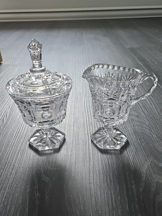 1960's Crystal Glass Sugar Bowl and Creamer Set - Clear Vintage