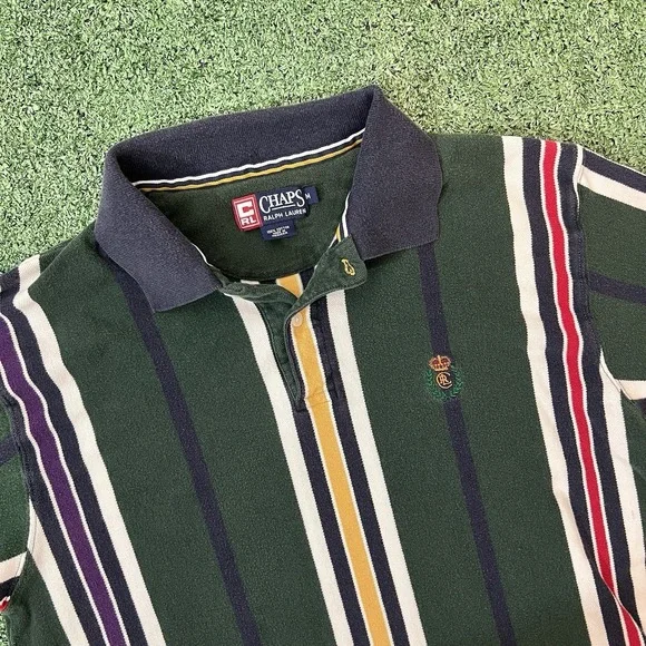 Vintage Ralph Lauren Chaps Polo Shirt Mens M 90s Y2K Multi Color Stripe Prep