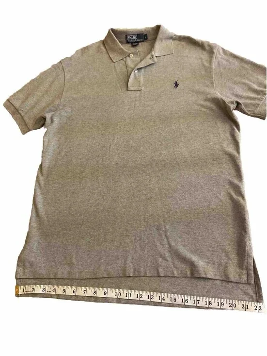 Ralph Lauren Polo Golf Shirt Large Gray Casual Classic Knit Blue PONY