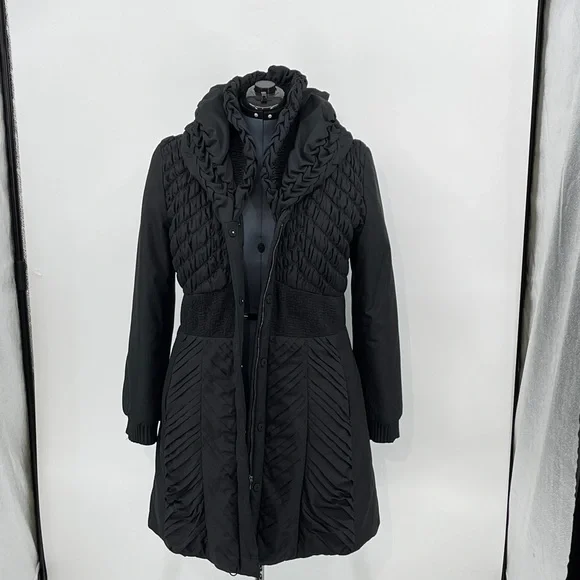 ELIE TAHARI Elegant Black Women's Coat GATHERED TOP LONG SIZE L
