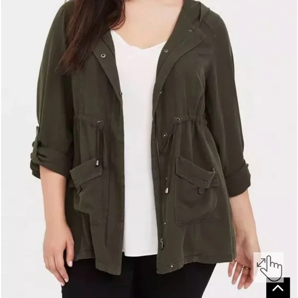 Torrid Anorak Hooded BLACK Chore Utility Jacket 4X