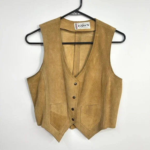 Vintage Tan Suede Western Snap Front Vest M Boho Ranchcore Festival Boho Layer