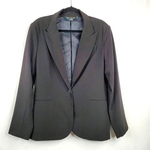 Norma Kamali Lined Black Blazer Size 16 One Button Jacket Office Preppy Career‎