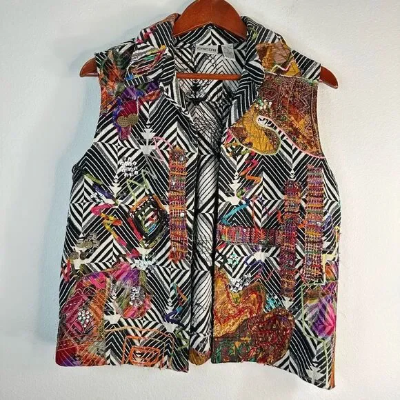Vintage Chico’s Women’s Boho Artsy Mixed Media Vest Medium Retro 80s Inspo‎