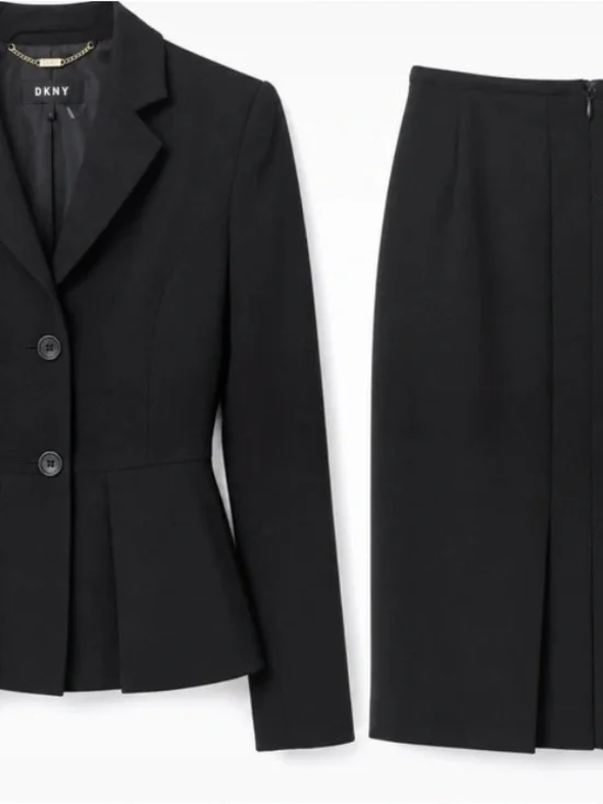 DKNY Black Peplum Blazer and Pencil Skirt Set