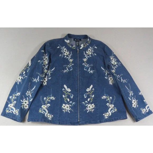 Vintage Denim & Co Cottage Core Cotton Denim Heavy Embroidered Jacket Women's 1X