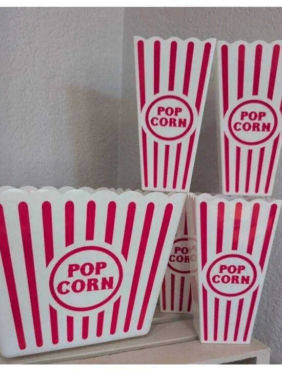 5pc set Large Retro Popcorn Bowl Tub Container Movie Theater Bucket - Reusable
