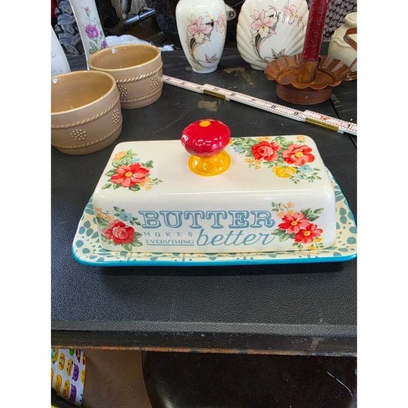 The Pioneer Woman Butter Makes Everything Better Floral Stoneware Butter Dish
