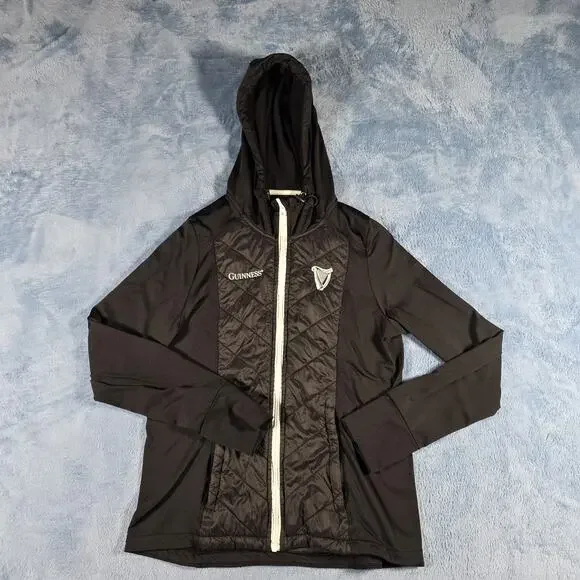 Official Guinness Dry Fit Performance Jacket Women’s Med Black Hooded Full Zip