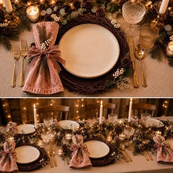 4 blooming woodland grapevine twig evergreen berry placemat chargers