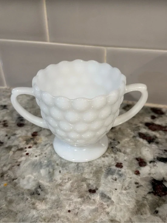 White Milk Glass Double-Handled Sugar Bowl