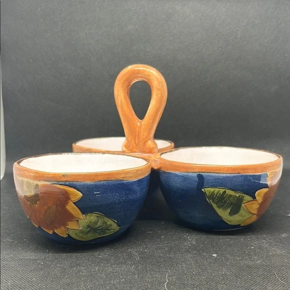Blue and Orange Serve ware with floral Design