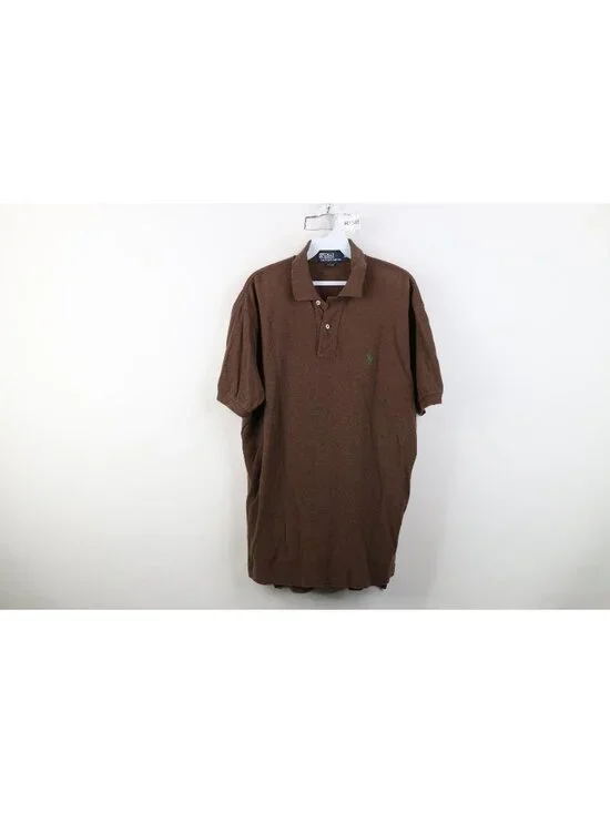 Vintage 90s Ralph Lauren Mens Medium Faded Cotton Knit Golf Polo Shirt Brown