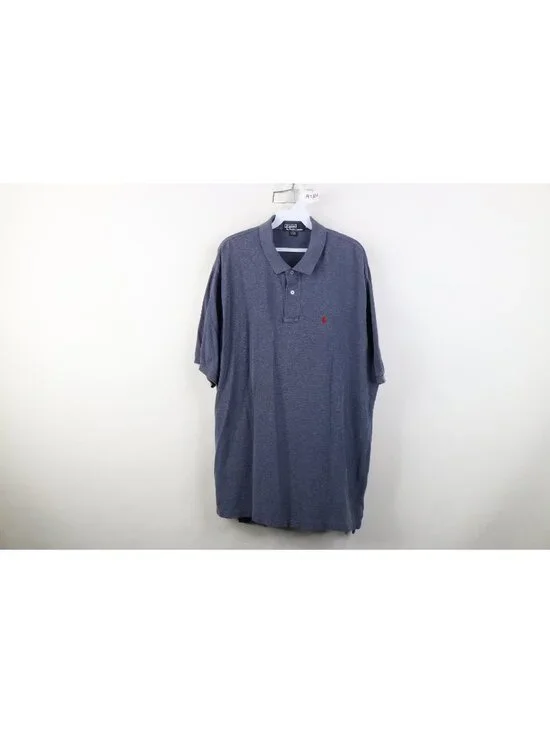 Vintage 90s Ralph Lauren Mens XL Faded Pique Cotton Knit Golf Polo Shirt Blue