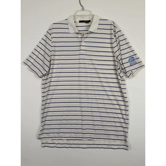 RLX Ralph Lauren Polo Shirt Mens Large Blue Striped The Golf Club @ The resort