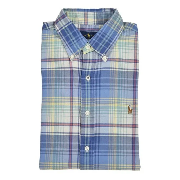 Polo Ralph Lauren Blue Cotton Plaid Long Sleeve Oxford Dress Shirt XL NWOT